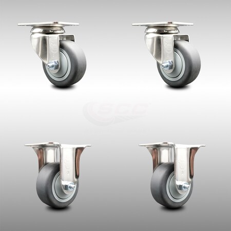 Service Caster 3.5 Inch 316SS Thermoplastic Rubber Wheel Swivel Top Plate Caster Rigid, 2PK SCC-SS31620S3514-TPRB-2-R-2